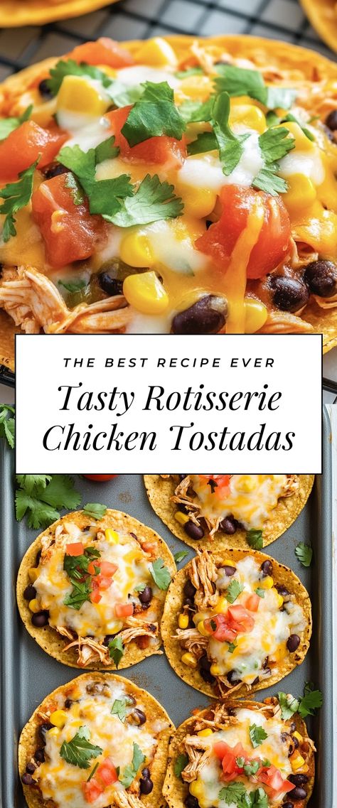 Image for Tasty Rotisserie Chicken Tostadas Healthy Chicken Tostadas, Recipes Using Tostadas, Tostadas Recipes Mexican, Rotisserie Chicken Tostadas, Shredded Chicken Tostadas, Rotisserie Chicken Recipes Meal Prep, Mexican Food With Chicken, What To Do With A Rotisserie Chicken, Healthy Recipes With Rotisserie Chicken