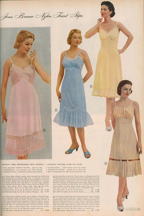 50s Slip Dress, 1950s Lingerie, Vintage Lingerie Ad, Vintage Bra, Fashion 1940s, Retro Girls, Lace Slip Dress, Lace Slip, Silk Slip Dress