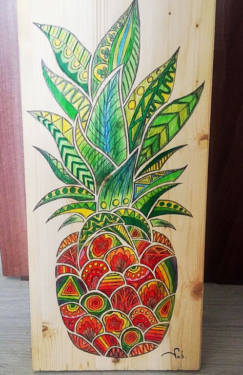 Pineapple #pineapple #mandala Pineapple Mandala, Pineapples Art, Sage Art, Pineapple Painting, Food Art Painting, Zen Doodle Art, Sharpie Art, Fruit Painting, Collaborative Art