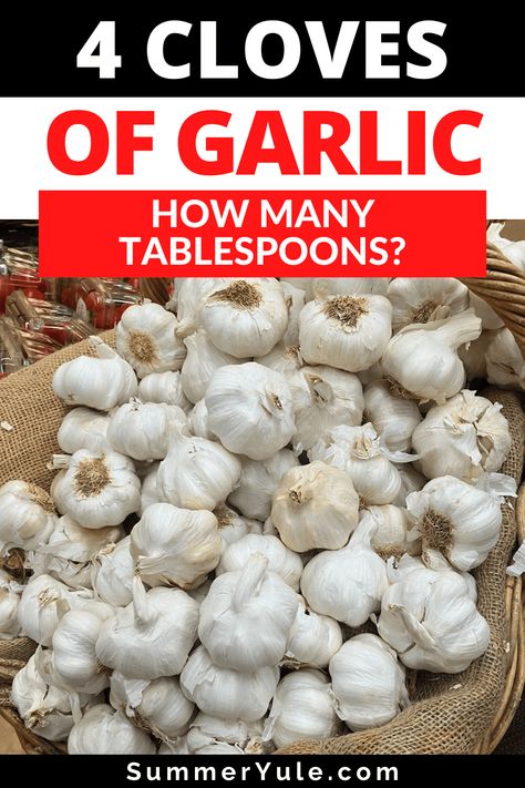 4 cloves of garlic is how many tablespoons? There are 1 1/3 tablespoons in 4 cloves garlic. This is for 4 garlic cloves that are finely chopped. If you’re wondering how much is 4 cloves of garlic minced, the answer is also 4 teaspoons or 1 1/3 tablespoons. Please note that the answer to how much is 4 cloves of garlic depends on the size of the fresh garlic clove. Baking Garlic Cloves, Minced Garlic Equals How Many Cloves, How To Roast Garlic Cloves In The Oven, Can You Freeze Garlic Cloves, 40 Cloves Of Garlic Chicken, Garlic Health Benefits, How To Store Garlic, Garlic Juice, Garlic Benefits