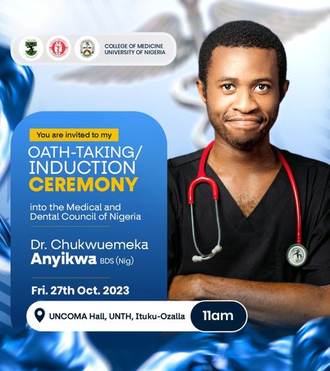 College Of Medicine, Induction Ceremony, Creative Flyer Design, Creative Flyers, Social Media Design Inspiration, Graphic Design Lessons, You Are Invited, Social Media Template, Business Account