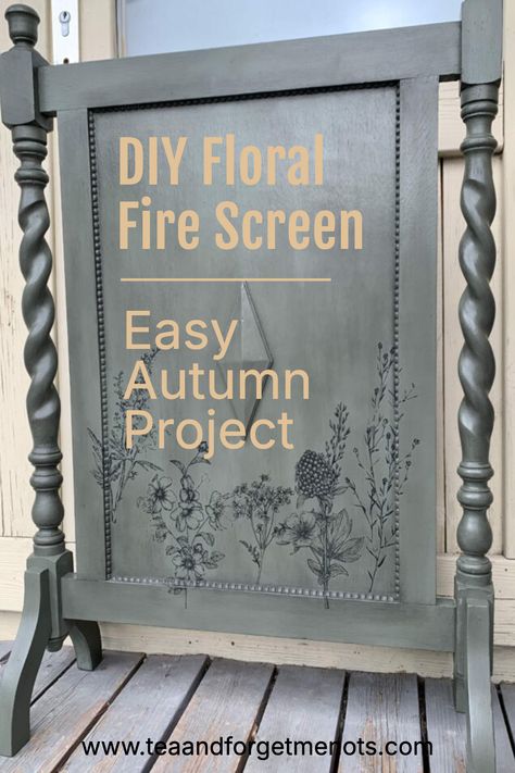 DIY Floral Fire Screen: Easy Autumn Project Cosy Autumn Aesthetic, Transfer Tips, Floral Transfers, Decorative Fireplace Screens, Fireplace Cover, Cosy Autumn, Fire Screen, Vintage Fireplace, Turquoise Painting