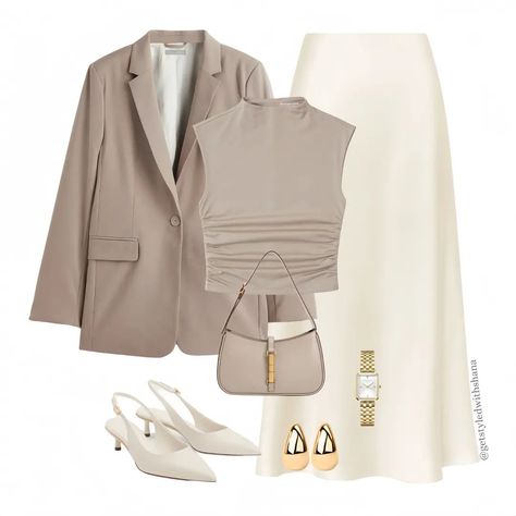 Modest Dresses Fashion, Satin Midi Skirt, Neutral Outfit, Neutral Fashion, Happy Wednesday, Silk Skirt, Office Outfits, Modest Dresses, Simple Outfits