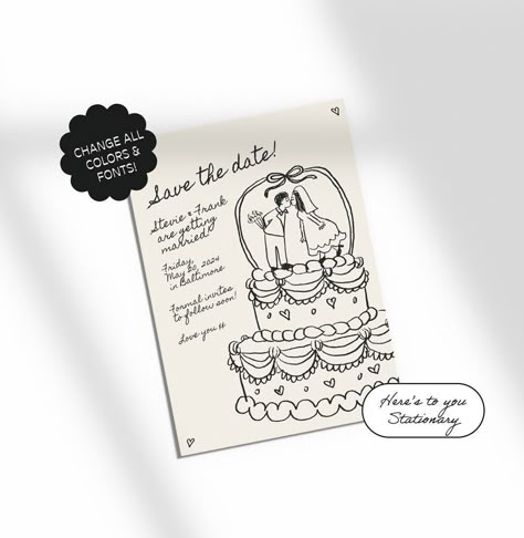 Save the Date Template, Hand Drawn, Scribble Illustrations, People Drawing, Handwritten Fonts, Whimsical, Retro Cake, Cute Couple 80 - Etsy Drawing Whimsical, Cute People, Scribble Drawing, People Drawing, Quirky Wedding, Save The Date Template, Lgbtq Wedding, Wedding Topper, Save The Date Templates