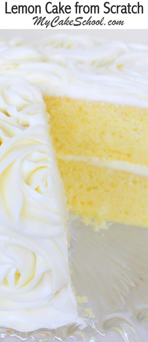 The BEST Lemon Cake Recipe from Scratch by MyCakeSchool.com! Heavenly with Lemon Curd Filling and Lemon Cream Cheese Frosting! My Cake School Cake Recipes, Tutorials, and More!  #lemon #lemoncake #cake #cakerecipes Lemon Cake Recipe From Scratch, Lemon Cake From Scratch, Best Lemon Cake, Best Lemon Cake Recipe, My Cake School, Cake Recipe From Scratch, Curd Filling, Lemon Cream Cheese Frosting, Coconut Dessert