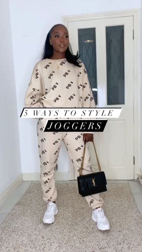 outfit.dept on Instagram: 6 ways to style joggers, do you like 1,2,3,4,5 or 6? #lockdown2021 . @coco_floflo ❤️ . . Links to everything *Some are Aff Links*… How To Style Sweatpants Outfits, How To Style Sweatpants, Sweatpants Outfits For School, Sweatpants Outfit Ideas, Winter Look Book, Brown Joggers, 90’s Outfits, Winter Style Inspiration, Style Sweatpants