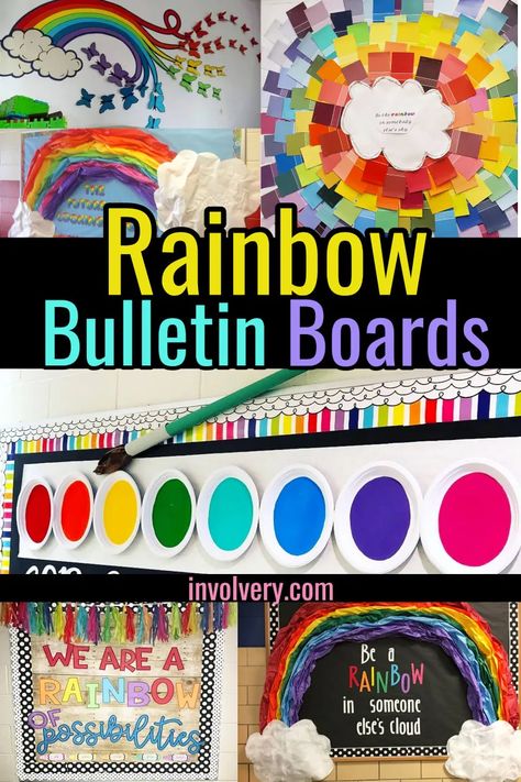 Rainbow Board Ideas, We Are Unique Bulletin Board, Rainbow Bulletin Boards Elementary, Bulletin Board Rainbow Ideas, Balloon Bulletin Board Ideas, Tk Bulletin Board Ideas, Color Bulletin Board Ideas, Colorful Bulletin Board Ideas, Rainbow Display Classroom