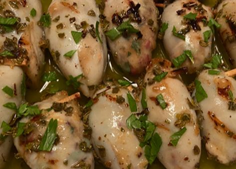 Grilled Stuffed Calamari | Berkshire Style Grilled Stuffed Squid Recipes, Grill Meals, Stuffed Calamari, Stuffed Squid, Braciole Recipe, Grilled Calamari, Mediterranean Appetizers, Octopus Recipes, Calamari Recipes