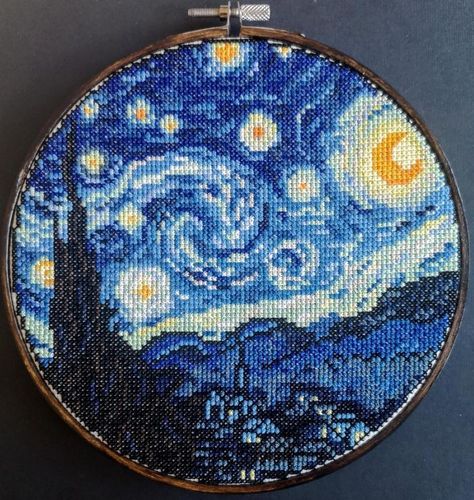 Nature Cross Stitch Patterns, Starry Night Cross Stitch Pattern, Starry Night Cross Stitch, Cross Stitch Art Pattern, Starry Night Embroidery, Cool Cross Stitch, Starry Night Pattern, Cross Stitch Nature, Love Cross Stitch Pattern