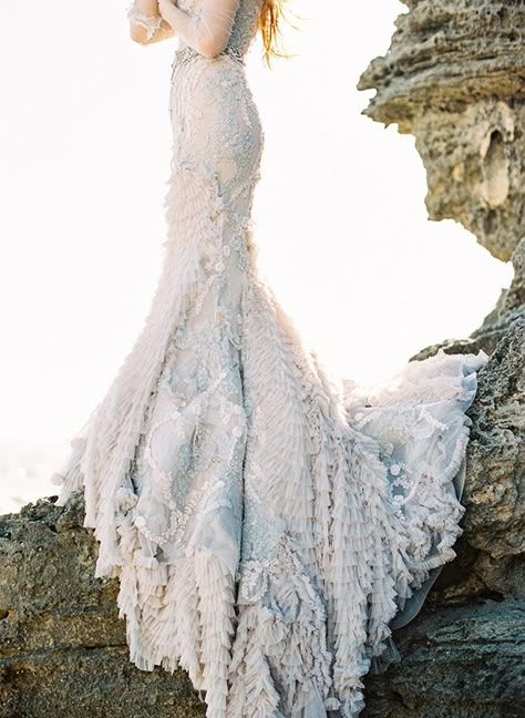 Dresses Fairytale, Coastal Wedding Inspiration, How To Dress For A Wedding, Dress Pictures, Wedding Inspired, Dusty Blue Weddings, Blue Wedding Dresses, Coastal Wedding, Wedding Gowns Lace