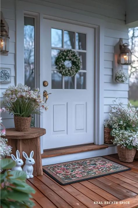 Cozy Porches, Spring Porch Decorating, Front Porch Ideas Spring, Spring Front Porch, Spring Porch Decor, White Planters, Styling Guide, Spring Mood, Outside Living