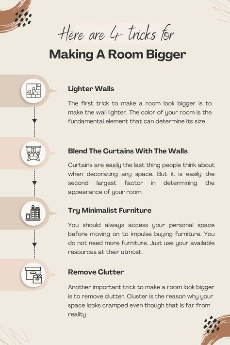 How To Make Your Room Feel Bigger, How To Make A Small Room Feel Bigger, How To Make Small Room Look Bigger, Interior Design Tricks, How To Make A Room Look Taller, How To Make Your Room Look Bigger, Bigger Bedroom Ideas, How To Make A Room Look Bigger, How To Make A Small Room Look Larger