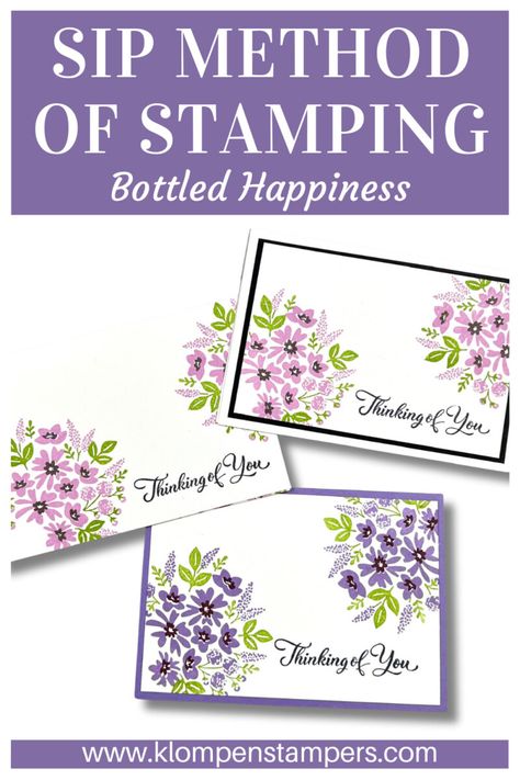 Looking for some basic stamping designs for starters that do not require a lot of supplies and products? Well, you are in the right place! Or, if you're an experienced card maker and looking for some simple stamping designs, you're also in the right place! I love teaching basic stamping techniques and getting crafters started with my proven method of SIP stamping. So let's stamp with a SIP - STAMPS, INK, and PAPER! That is all you need to get started making your beautiful handmade cards. Sip Cards, Easy Diy Cards, Bottled Happiness, Purple Birthday Card, Klompen Stampers, Card Making Tools, Cardmaking Techniques, Avant Garden, Card Stamping