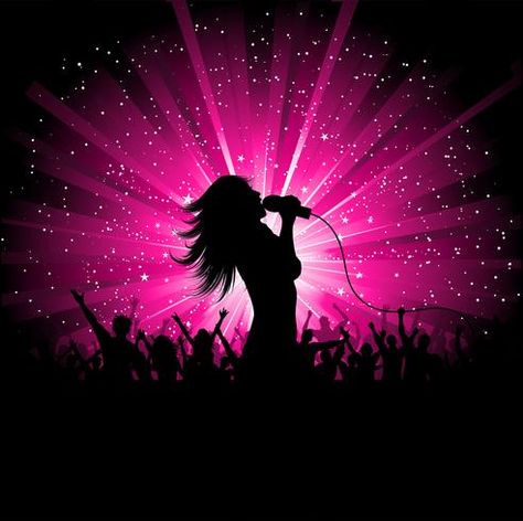 Female Singers Aesthetic, Audience Illustration, Singer Silhouette, Singer Performing, Music Notes Background, 2000s Wallpaper, Silhouette Family, Grunge Party, 4k Wallpaper For Mobile