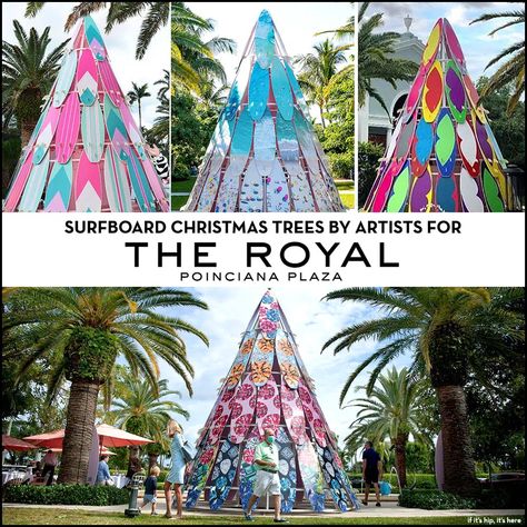 Surfboard Christmas Trees For The Royal Poinciana Plaza – if it's hip, it's here Surfboard Christmas Tree, Surf Christmas, Tropical Christmas Trees, Royal Poinciana, Florida Christmas, Custom Surfboards, Virtual Card, Pastel Color Schemes, Tropical Christmas