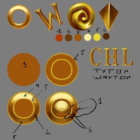 Blizzard Gold Drawing Tutorial CHL How To Draw Gold Jewelry, Drawing Gold Tutorial, Gold Art Tutorial, Painting Gold Tutorial, Hand Painted Metal Texture, Gold Shading Tutorial, Gold Art Reference, Gold Tutorial Digital, Gold Rendering Tutorial