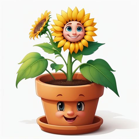 Flower in a plant pot with sunflower in Disney cartoon style... by Jaden - Playground Sunflower Cartoon, Disney Cartoons, Potted Plants, Creating Art, Cartoon Styles, Create Yourself, Sunflower, Disney, Flowers