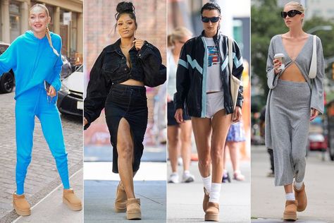 Ugg Boots Celebrities, Cute Outfits With Grey Sweatpants, Ugg Classic Mini Outfit, Tall Ugg Boots Outfit, Ugg Platform Outfit, Uggs Fits, Ultra Mini Uggs Outfit, Mini Uggs Outfit, Ultra Minis