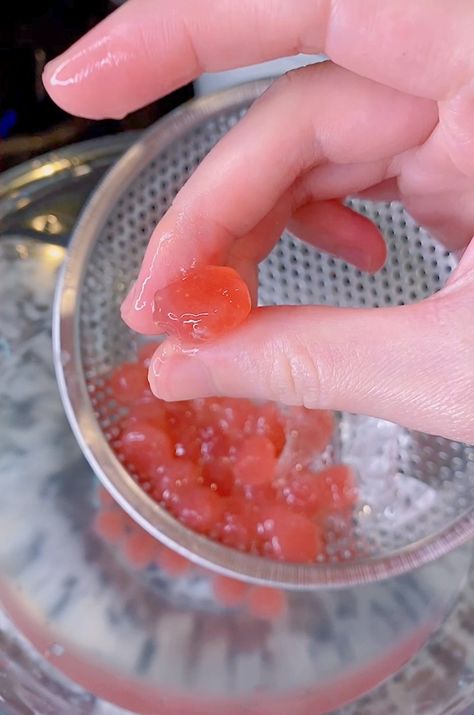 Homemade Strawberry Boba (Tapioca Pearls) | Recipes with Tiktok Videos Strawberry Tapioca Pearls Recipe, Boba Recipes Tapioca Pearls Strawberry, How To Make Strawberry Boba Pearls, Making Boba Pearls, Boba Tea Recipe Videos, How To Make Boba Without Tapioca Flour, Strawberry Tapioca Pearls, How To Make Tapioca Pearls, Boba Recipes Tapioca Pearls