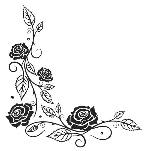 Rose vine tattoo Drawing Vines, Rose Vine Tattoos, Vector Tattoo, Images Noêl Vintages, Vine Drawing, Leaf Vector, Rose Tattoos For Women, Rose Vine, Baroque Frames