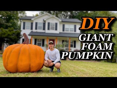 Diy Giant Pumpkin, Fall Yard Decor, Pumpkin For Halloween, Haunted Tree, Foam Carving, Fall Yard, Pumpkin Diy, Large Pumpkins, Biggest Pumpkin