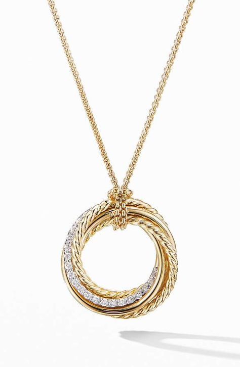 David Yurman Crossover Pendant Necklace in 18K Yellow Gold with Diamonds Yurman Necklace, David Yurman Necklace, Glasses Chain, Fashion Items, David Yurman, Necklace For Women, Pave Diamonds, Heart Necklace, Crossover