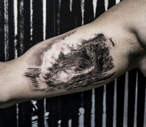 Hawaiian Island Tattoo, Island Tattoo, Nature Tattoo Sleeve, Wave Tattoo, Realistic Tattoo, World Tattoo, Waves Tattoo, Wolf Tattoos, Tattoos Gallery