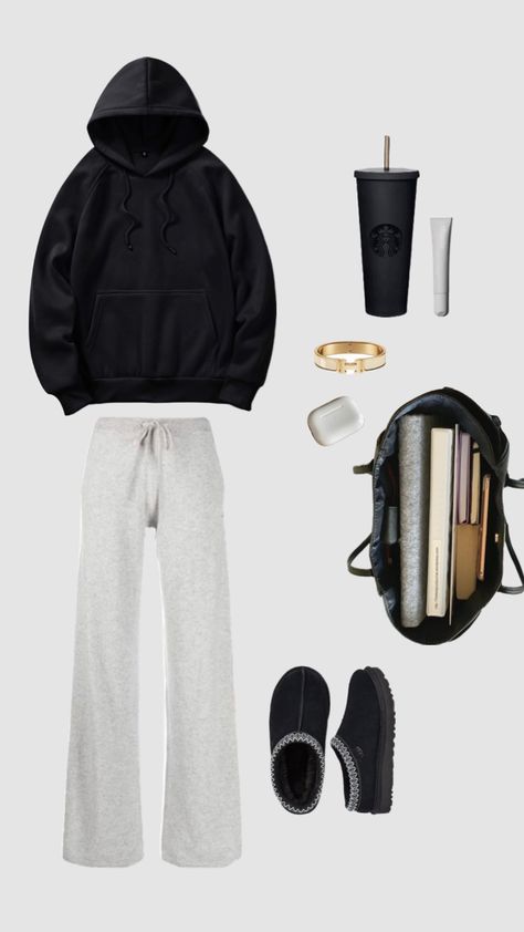 Comfy Outfits Aesthetic, First Day School Outfits, Comfy Cute Outfits, Cute And Comfy Outfits, Clean Outfit, Black Outfit Ideas, At Home Outfits, Winter Ootd, First Day School