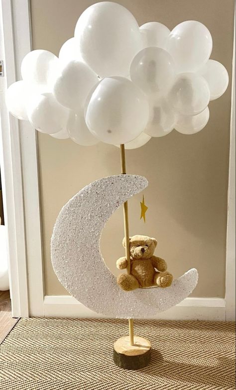 Moon and clouds 🌘☁️ Teddy Bear And Moon Baby Shower Theme, Moon And Back Baby Shower Ideas, Over The Moon Centerpiece Ideas, Baby Shower Moon Theme, Alternative Baby Shower Ideas, Over The Moon Baby Shower Centerpiece, Moon Baby Shower Centerpiece, Moon Themed Baby Shower Ideas, Over The Moon Centerpiece