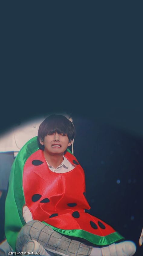 Kim Taehyung Happy, Taehyung Birthday Edit, Kim Taehyung Fanart, Happy Birthday V, Watermelon Costume, Illusions In Videos, Red Overalls, Bts Happy Birthday, Taehyung Kim