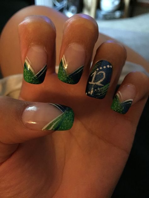 Seahawk nails Eagles Nails, Philadelphia Eagles Nails Designs, Seahawk Nails Design, Seattle Seahawks Nails Design, Philadelphia Eagles Nails, Football Nails Design, School Spirit Nails, Seattle Seahawks Nails, Seahawks Nails Design