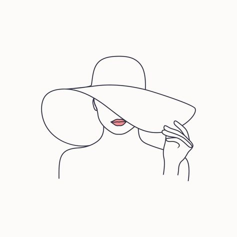 Women Outline, Line Art Portrait, Women With Hat Drawing, Woman Hat Illustration, Women With Hats Painting, Woman With Hat Painting, Outline Of Woman Face, Embroidery Woman Outline, Girl Symbol