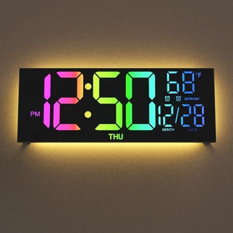 YISILE Digital Wall Clock Large Display, 13" Large Digital Wall Clock with RGB Color Changing Remote Control, Automatic Brightness Dimmer Big Clock with Night Lights, Auto DST, Date Week,Temperature 2025 Wishlist, Large Digital Wall Clock, Big Clock, Digital Wall Clock, Large Wall Clock, Rgb Color, Digital Wall, Night Lights, Wall Clocks