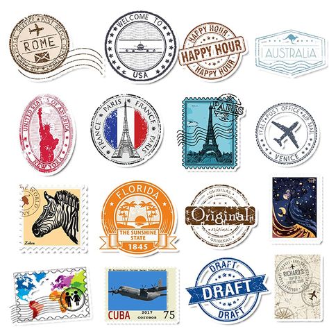 EUFFO Sticker Set 50 Pieces Vintage Stamp Sticker Small Travel Waterproof Vinyl Sticker for Suitcase Laptop Bicycle Scrapbook Motorcycle Skateboard Helmet Car : Amazon.de: Automotive Stamp Stickers, Stamp Print, Travel Stamp, Skateboard Stickers, Stamp Printing, Travel Stickers, Decoration Stickers, Sewing Organization, Vintage Stamps