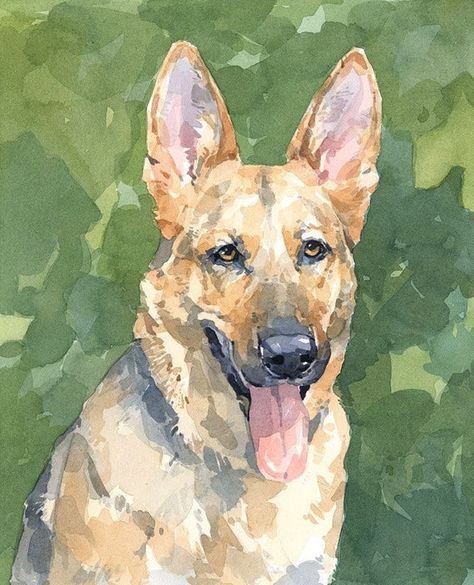 Custom Pet Portrait Watercolor 11x14 Realistic Dog Painting | Etsy Paintings Of German Shepards, Shepherd Watercolor, German Shepherd Painting, Golden Retriever Watercolor, Farm Animal Paintings, Watercolor Dogs, Dog Watercolor Painting, Watercolor Dog Portrait, Dog Watercolor