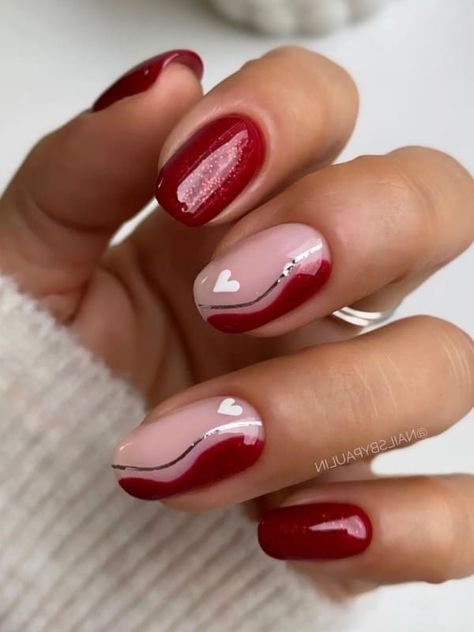 Almond Nails Designs February, Saint Valentine Nails, Classy Valentines Nails, Nail February, Nails Mom, Holiday Acrylic Nails, Patriotic Nails, Gel Manicures, Heart Nail Designs