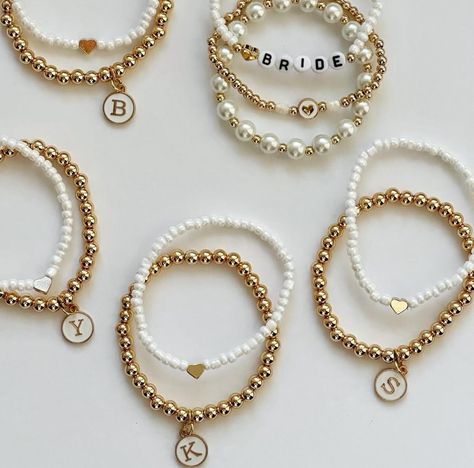 BRIDE and BRIDESMAIDS Set. Bride Set includes 3 Bracelets Bridesmaid Set includes 2 Bracelets Personalized Initial. - Etsy Bridesmaid Friendship Bracelets, Bridesmaid Bracelet Diy, Bridesmaids Bracelets, Beaded Name Bracelet, Bride Bracelet, Bride And Bridesmaids, Wild Moon, Party Inspo, Letter Bracelet