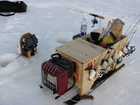 DIY Ice Fishing Sled Diy Ice Fishing Sled, Smitty Sled Ice Fishing, Ice Fishing Humor, Smitty Sled, Ice Sled, Ice Fishing Diy, Ice Fishing Equipment, Ice Fishing Shanty, Ice Fishing Sled