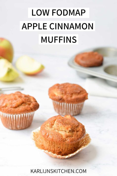 Super simple low FODMAP apple cinnamon muffins! It takes only 10 minutes to prepare and 20 minutes in the oven. A perfect way to enjoy a little bit of apple safely on the low FODMAP diet. Gluten-free and lactose-free #applecinnamon #applecinnamonmuffins #glutenfreemuffins #fodmapdiet #fodmap Apple Crumble Bars, Low Fodmap Snacks, Fodmap Recipes Dinner, Fodmap Snacks, Low Fodmap Recipes Dinner, Fodmap Friendly Recipes, Apple Cinnamon Muffins, Cinnamon Muffins, Apple Muffins