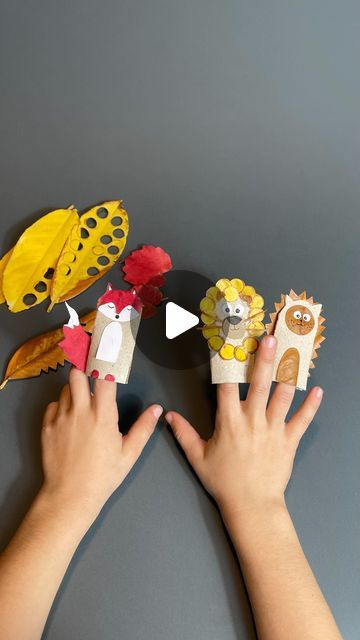 Hand Puppets Diy, Leaf Lantern, Toilet Paper Roll Crafts, Leaf Crafts, Diy Activities, Fall Crafts For Kids, Class Activities, Autumn Crafts, Finger Puppets