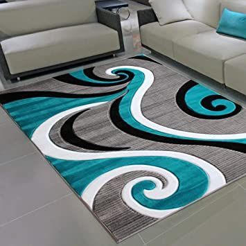 Masada Rugs, Sophia Collection Hand Carved Area Rug Modern Contemporary Turquoise White Grey Black (8 Feet X 10 Feet) Living Room Contemporary, Turquoise Home Decor, Living Room Turquoise, Carpet Bedroom, Rugs Modern, Turquoise Rug, 5x7 Area Rug, Bedroom Area Rug, Rug Modern