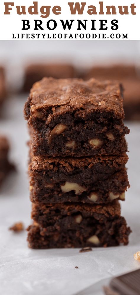 The Best Fudge Walnut Brownies Recipe - Lifestyle of a Foodie Walnut Brownies Recipe, Walnut Brownie Recipe, The Best Fudge, Chocolate Walnut Brownies, Best Fudge, Brownie Bites Recipe, Easy Dessert Bars, Walnut Fudge, Walnut Brownies