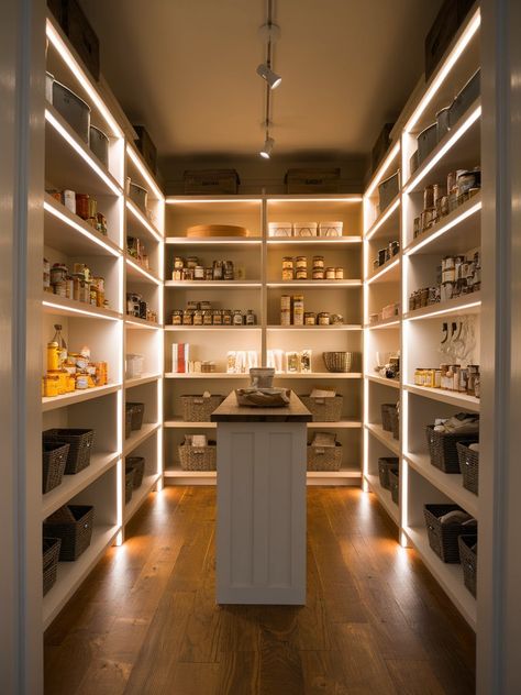 15 Walk-In Pantry Layout Ideas – The DIY Desire Vertical Pantry Storage, Butlers Pantry Bar Beverage Center, Pantry Wine Storage Ideas, Farm Pantry Ideas, Hidden Wine Cellar In Kitchen Island, Barndominium Walk In Pantry, Modern House Pantry, Walk In Pantry With Windows, Pantry With No Door Ideas