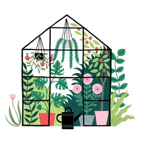 Holly Maguire on Instagram: “Finished this greenhouse illustration I was working on last week. Hoping my mini greenhouse might look a bit like this in the future!…” Greenhouse Art, Botanical Greenhouse, Garden Illustration, Illustration Botanique, House Illustration, Pretty Decor, Botanical Painting, Arte Inspo, Art Et Illustration