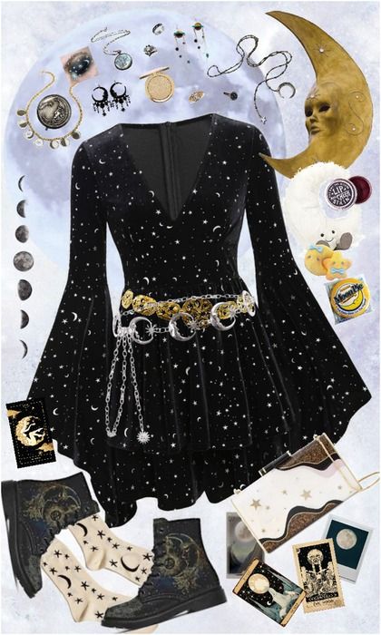 I’ll Give You the Moon and Stars Outfit | ShopLook Eclipse Party Outfit, Astronomy Clothes Aesthetic, Cosmic Witch Aesthetic Outfit, Moon And Star Dress, Eclipse Inspired Outfits, Moon Fairy Aesthetic Outfit, Celestial Academia Outfit, Celestial Theme Outfit, Celestial Witch Outfit