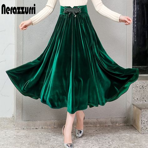 Cheap Skirts, Buy Quality Women's Clothing Directly from China Suppliers:Nerazzurri Autumn Pleated Velvet Skirt Women Black Green Gothic Style Elegant Luxury Long High Waist Midi Skirts Bottoms Fashion Enjoy ✓Free Shipping Worldwide! ✓Limited Time Sale ✓Easy Return. Pleated Velvet Skirt, Velvet Long Skirt, Green Velvet Skirt, Velvet Pleated Skirt, Skirt Ideas, Ball Skirt, Cheap Skirts, Christmas Clothing, Western Outfit