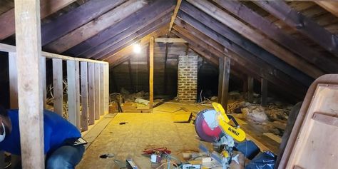 Man turns attic into walk-in closet in viral renovation Hydrangea Farm, Attic Walk In Closet, Attic Renovation Before And After, Attic Closet Ideas, Closet Conversion, Small Sitting Areas, Make A Closet, Family Closet, Finished Attic