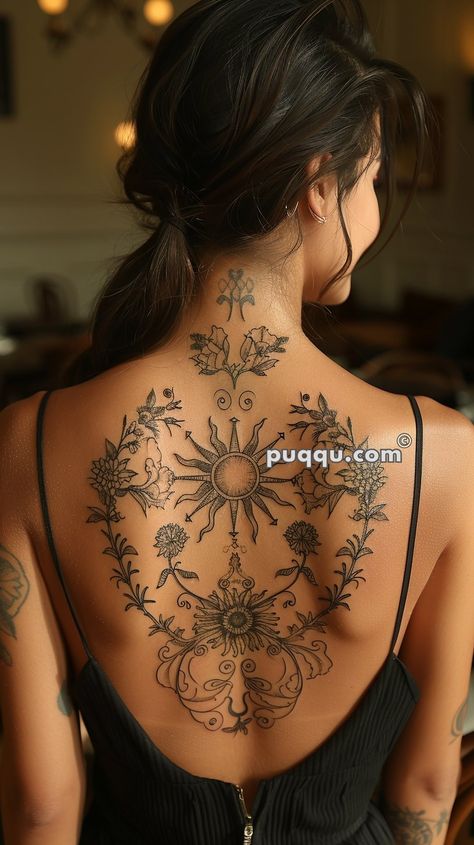 Stunning Tarot Card Tattoo Ideas for Meaningful Body Art Tarot Back Tattoo, Witchy Back Tattoo Women, Hypatia Tattoo, Tattoo Ideas Tarot, Chakra Tattoo Spine, Metaphysical Tattoos, Tattoos For Women Spine, Pretty Back Tattoos, Priestess Tattoo