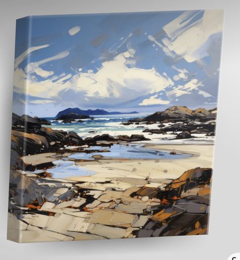 Scottish Paintings Landscapes, Coastal Abstract Painting, Expressionism Landscape, Abstract Beach Painting, Mixed Media Landscape, Scottish Landscape Painting, Class Painting, Ocean Art Painting, Hebrides Scotland