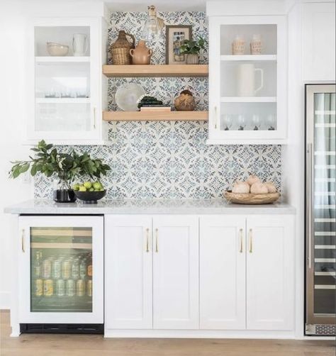 Kitchen Drink Station, Gray Farmhouse Kitchen, Cabinet Makeover Ideas, Farmhouse Kitchen Cabinet, Kitchen Cabinet Makeover, European White Oak Floors, Backsplash With White Cabinets, Cottage Kitchen Cabinets, Pure Salt Interiors